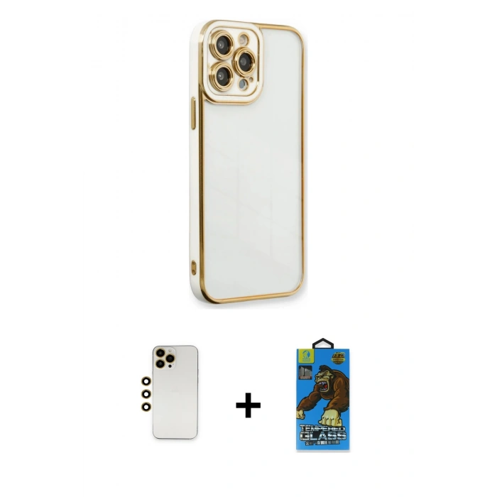 MARSİLYAN™- iPhone 13 Pro Max Kılıf Çekirdek Klasik Serisi - Siyah 18D Cam Ekran Koruyucu + Shine Kamera Lens - GD