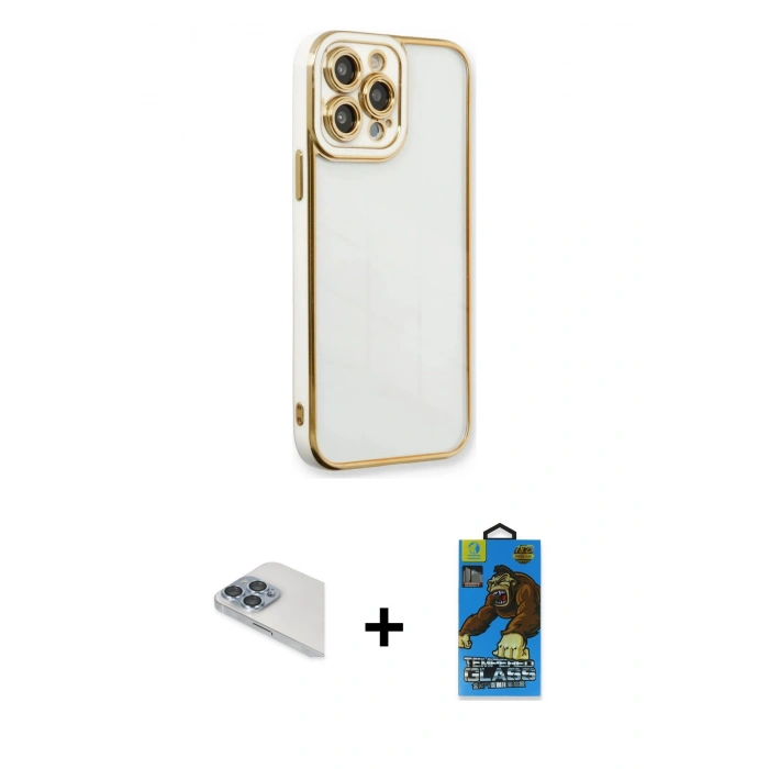 MARSİLYAN™- iPhone 13 Pro Max Kılıf Çekirdek Klasik Serisi - Siyah 18D Cam Ekran Koruyucu + Pers Alüminyum Kamera Lens - SABE