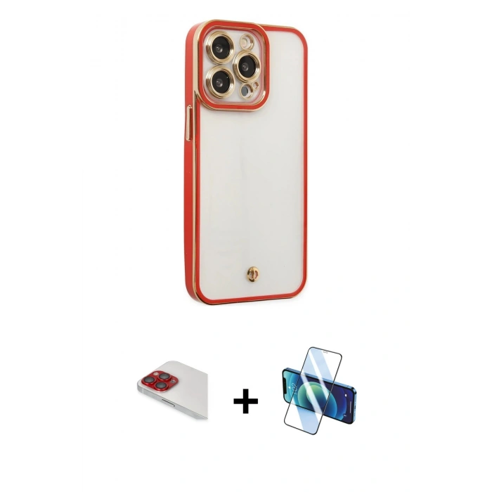 MARSİLYAN™- iPhone 13 Pro Max Kılıf Çekirdek Klasik Serisi - Siyah 3D Antistatik Cam Ekran Koruyucu + Pers Alüminyum Kamera Lens - KI