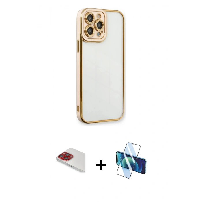 MARSİLYAN™- iPhone 13 Pro Max Kılıf Çekirdek Klasik Serisi - Siyah 3D Antistatik Cam Ekran Koruyucu + Pers Alüminyum Kamera Lens - KI
