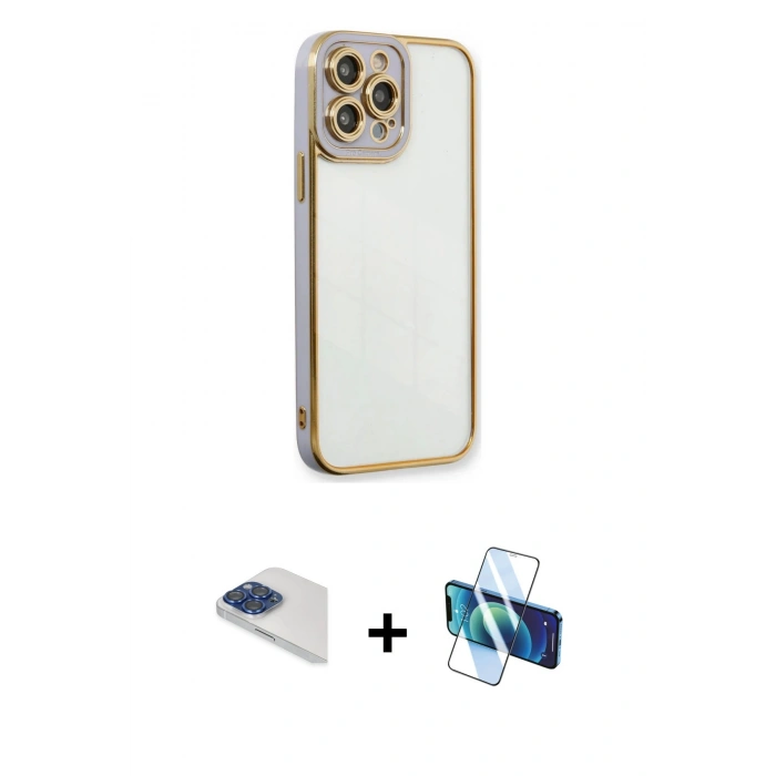 MARSİLYAN™- iPhone 13 Pro Max Kılıf Çekirdek Klasik Serisi - Siyah 3D Antistatik Cam Ekran Koruyucu + Pers Alüminyum Kamera Lens - LT