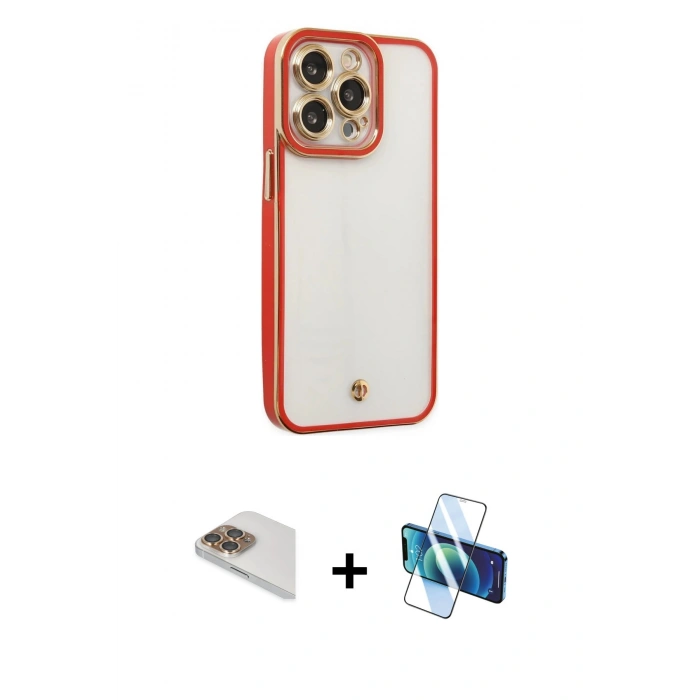 MARSİLYAN™- iPhone 13 Pro Max Kılıf Çekirdek Klasik Serisi - Siyah 3D Antistatik Cam Ekran Koruyucu + Pers Alüminyum Kamera Lens - GD