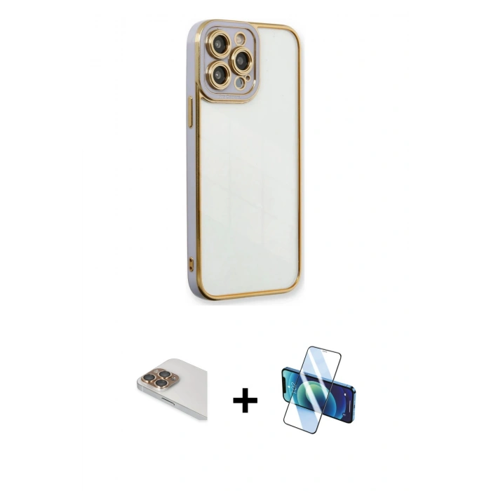 MARSİLYAN™- iPhone 13 Pro Max Kılıf Çekirdek Klasik Serisi - Siyah 3D Antistatik Cam Ekran Koruyucu + Pers Alüminyum Kamera Lens - GD