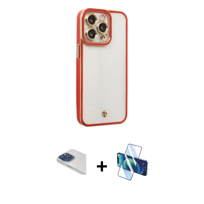 MARSİLYAN™- iPhone 13 Pro Max Kılıf Çekirdek Klasik Serisi - Siyah 3D Antistatik Cam Ekran Koruyucu + Pers Alüminyum Kamera Lens - LT