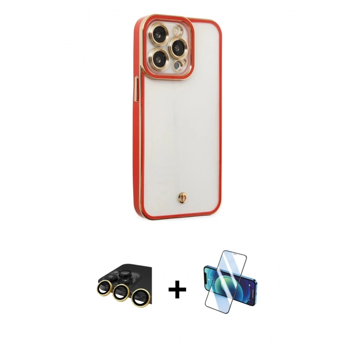 MARSİLYAN™- iPhone 13 Pro Max Kılıf Çekirdek Klasik Serisi - Siyah 3D Antistatik Cam Ekran Koruyucu + Raze Metal Kamera Lens - GD