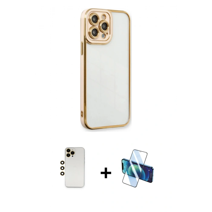 MARSİLYAN™- iPhone 13 Pro Max Kılıf Çekirdek Klasik Serisi - Siyah 3D Antistatik Cam Ekran Koruyucu + Shine Kamera Lens - GD