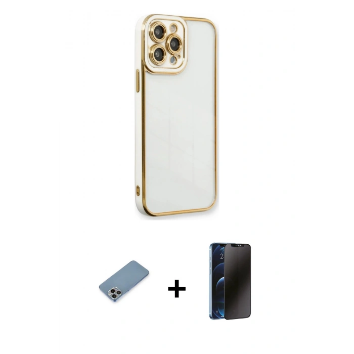 MARSİLYAN™- iPhone 13 Pro Max Kılıf Çekirdek Klasik Serisi - Siyah 3D Antistatik Hayalet Cam Ekran Koruyucu + Shine Kamera Lens Koruma Cam - GI