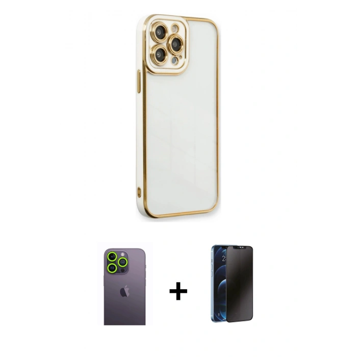 MARSİLYAN™- iPhone 13 Pro Max Kılıf Çekirdek Klasik Serisi - Siyah 3D Antistatik Hayalet Cam Ekran Koruyucu + Neon Fosforlu Kamera Lens - YL
