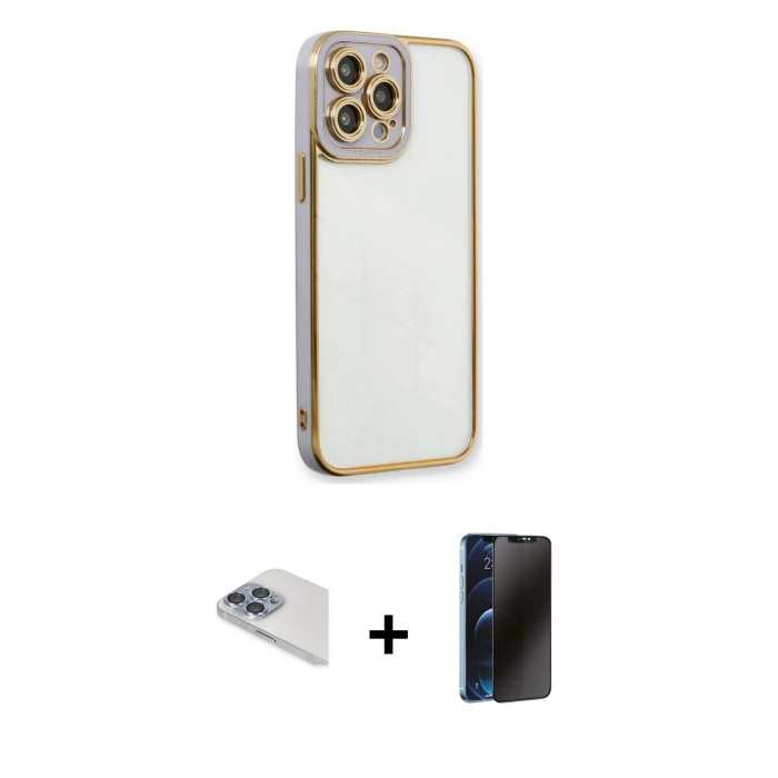 MARSİLYAN™- iPhone 13 Pro Max Kılıf Çekirdek Klasik Serisi - Siyah 3D Antistatik Hayalet Cam Ekran Koruyucu + Pers Alüminyum Kamera Lens - SABE