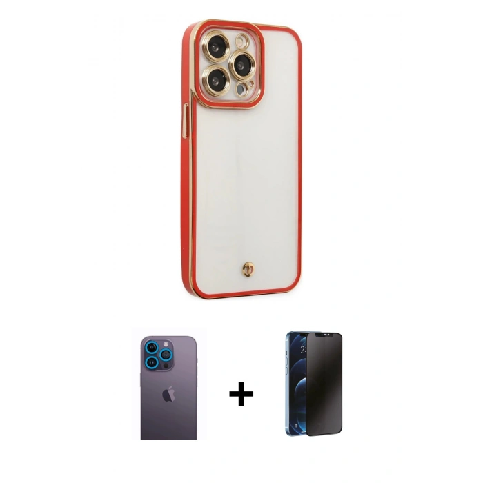 MARSİLYAN™- iPhone 13 Pro Max Kılıf Çekirdek Klasik Serisi - Siyah 3D Antistatik Hayalet Cam Ekran Koruyucu + Neon Fosforlu Kamera Lens - MI