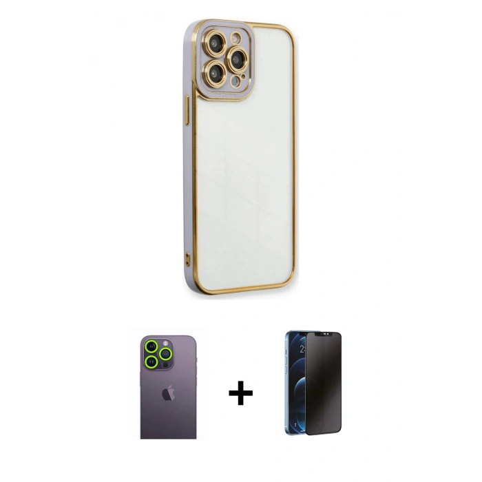 MARSİLYAN™- iPhone 13 Pro Max Kılıf Çekirdek Klasik Serisi - Siyah 3D Antistatik Hayalet Cam Ekran Koruyucu + Neon Fosforlu Kamera Lens - YL