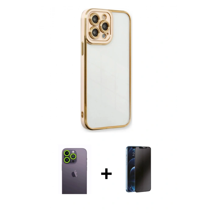 MARSİLYAN™- iPhone 13 Pro Max Kılıf Çekirdek Klasik Serisi - Siyah 3D Antistatik Hayalet Cam Ekran Koruyucu + Neon Fosforlu Kamera Lens - YL