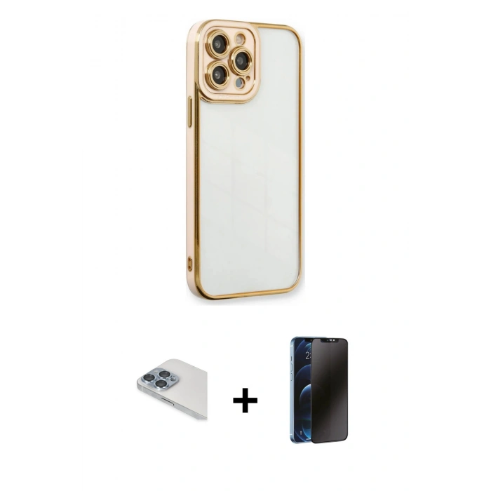 MARSİLYAN™- iPhone 13 Pro Max Kılıf Çekirdek Klasik Serisi - Siyah 3D Antistatik Hayalet Cam Ekran Koruyucu + Pers Alüminyum Kamera Lens - SABE