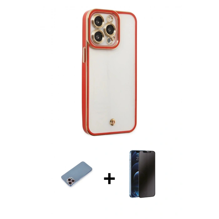 MARSİLYAN™- iPhone 13 Pro Max Kılıf Çekirdek Klasik Serisi - Siyah 3D Antistatik Hayalet Cam Ekran Koruyucu + Shine Kamera Lens Koruma Cam - PE