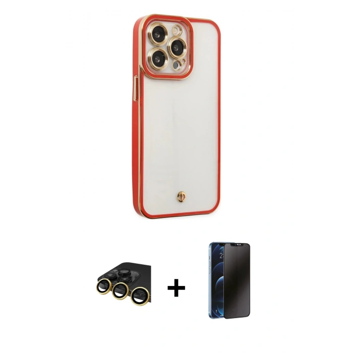 MARSİLYAN™- iPhone 13 Pro Max Kılıf Çekirdek Klasik Serisi - Siyah 3D Antistatik Hayalet Cam Ekran Koruyucu + Raze Metal Kamera Lens - GD