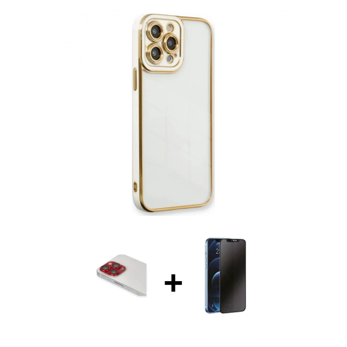 MARSİLYAN™- iPhone 13 Pro Max Kılıf Çekirdek Klasik Serisi - Siyah 3D Antistatik Hayalet Cam Ekran Koruyucu + Pers Alüminyum Kamera Lens - KI