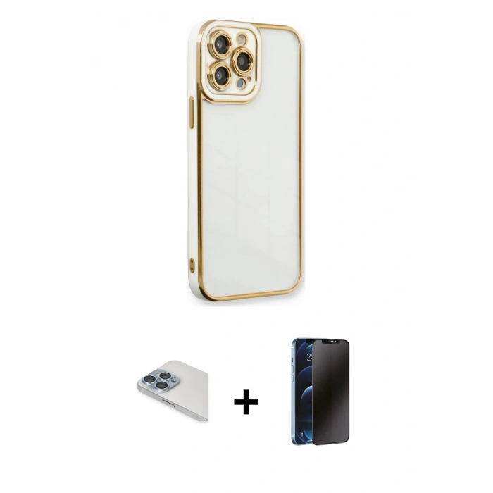 MARSİLYAN™- iPhone 13 Pro Max Kılıf Çekirdek Klasik Serisi - Siyah 3D Antistatik Hayalet Cam Ekran Koruyucu + Pers Alüminyum Kamera Lens - SABE