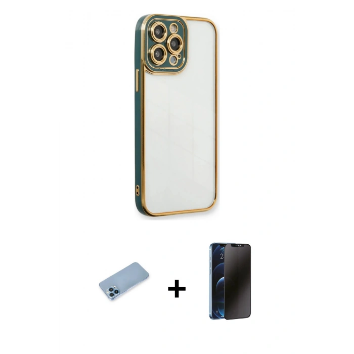 MARSİLYAN™- iPhone 13 Pro Max Kılıf Çekirdek Klasik Serisi - Siyah 3D Antistatik Hayalet Cam Ekran Koruyucu + Shine Kamera Lens Koruma Cam - MI