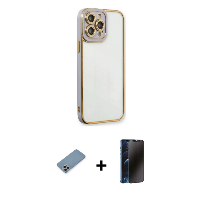 MARSİLYAN™- iPhone 13 Pro Max Kılıf Çekirdek Klasik Serisi - Siyah 3D Antistatik Hayalet Cam Ekran Koruyucu + Shine Kamera Lens Koruma Cam - GI