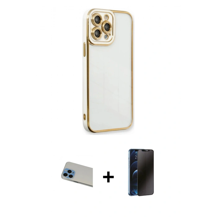MARSİLYAN™- iPhone 13 Pro Max Kılıf Çekirdek Klasik Serisi - Siyah 3D Antistatik Hayalet Cam Ekran Koruyucu + Rainbow Kamera Lens Koruma Cam - MI