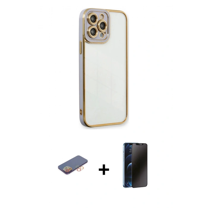 MARSİLYAN™- iPhone 13 Pro Max Kılıf Çekirdek Klasik Serisi - Siyah 3D Antistatik Hayalet Cam Ekran Koruyucu + Renkli Kamera Lens Koruma Cam - TU