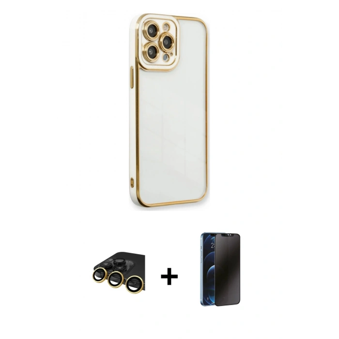 MARSİLYAN™- iPhone 13 Pro Max Kılıf Çekirdek Klasik Serisi - Siyah 3D Antistatik Hayalet Cam Ekran Koruyucu + Raze Metal Kamera Lens - GD