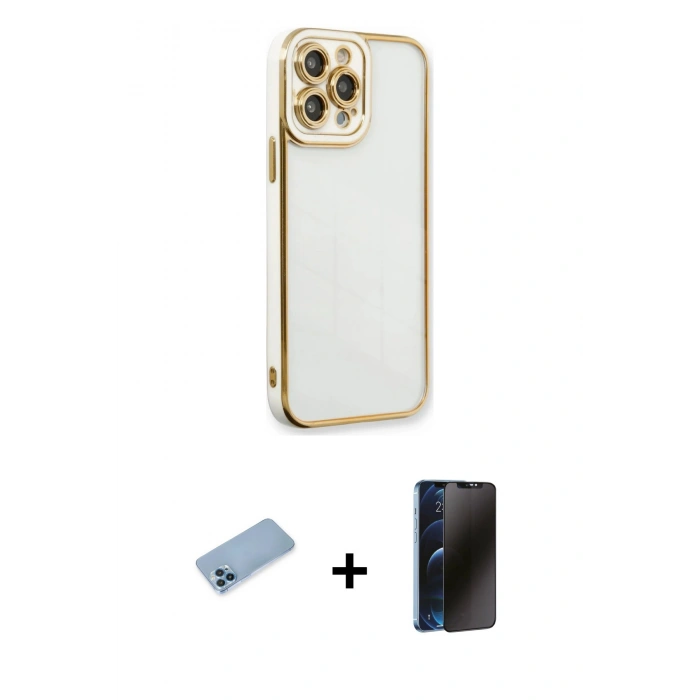 MARSİLYAN™- iPhone 13 Pro Max Kılıf Çekirdek Klasik Serisi - Siyah 3D Antistatik Hayalet Cam Ekran Koruyucu + Shine Kamera Lens Koruma Cam - MI