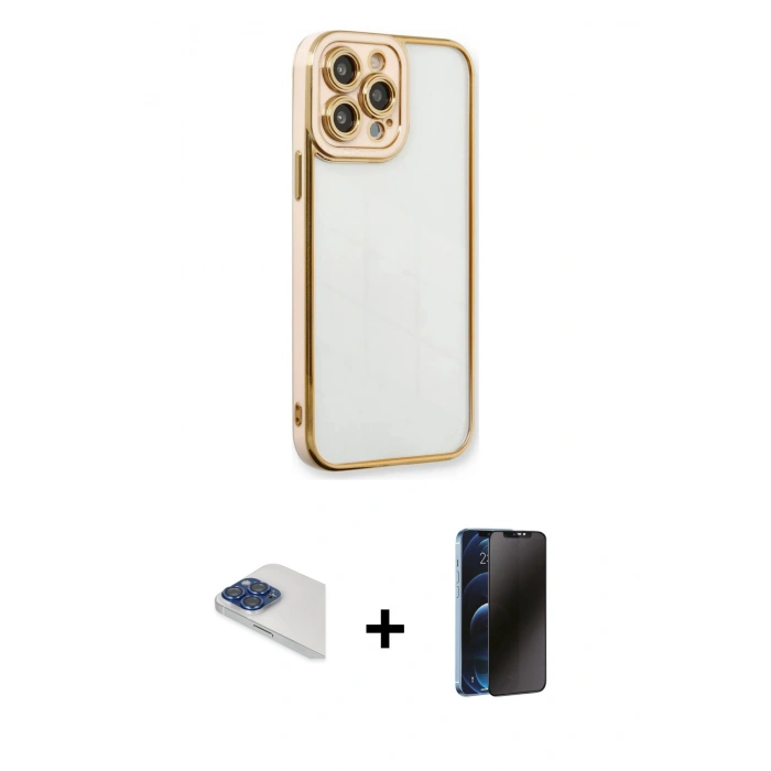 MARSİLYAN™- iPhone 13 Pro Max Kılıf Çekirdek Klasik Serisi - Siyah 3D Antistatik Hayalet Cam Ekran Koruyucu + Pers Alüminyum Kamera Lens - LT
