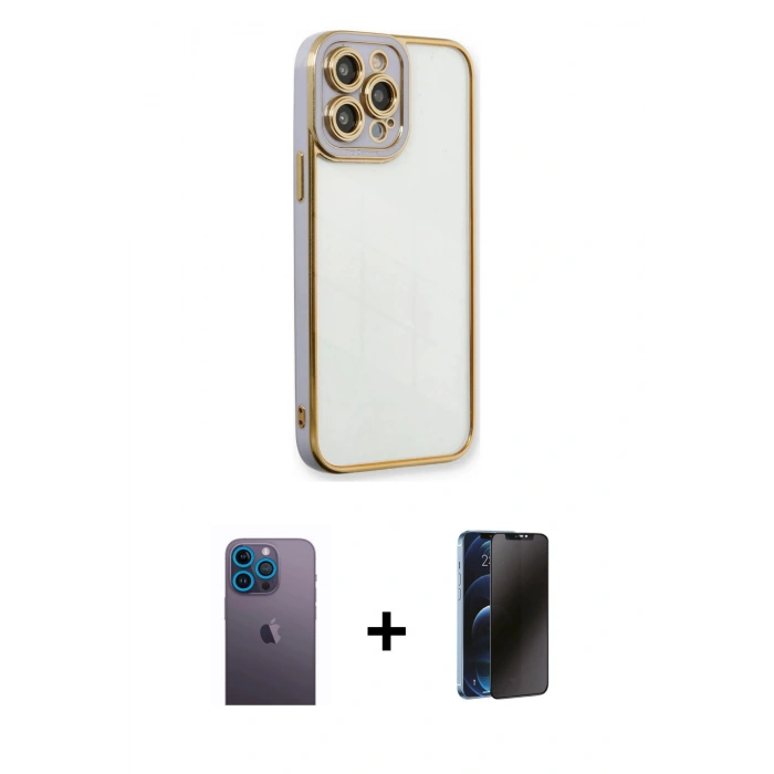 MARSİLYAN™- iPhone 13 Pro Max Kılıf Çekirdek Klasik Serisi - Siyah 3D Antistatik Hayalet Cam Ekran Koruyucu + Neon Fosforlu Kamera Lens - MI