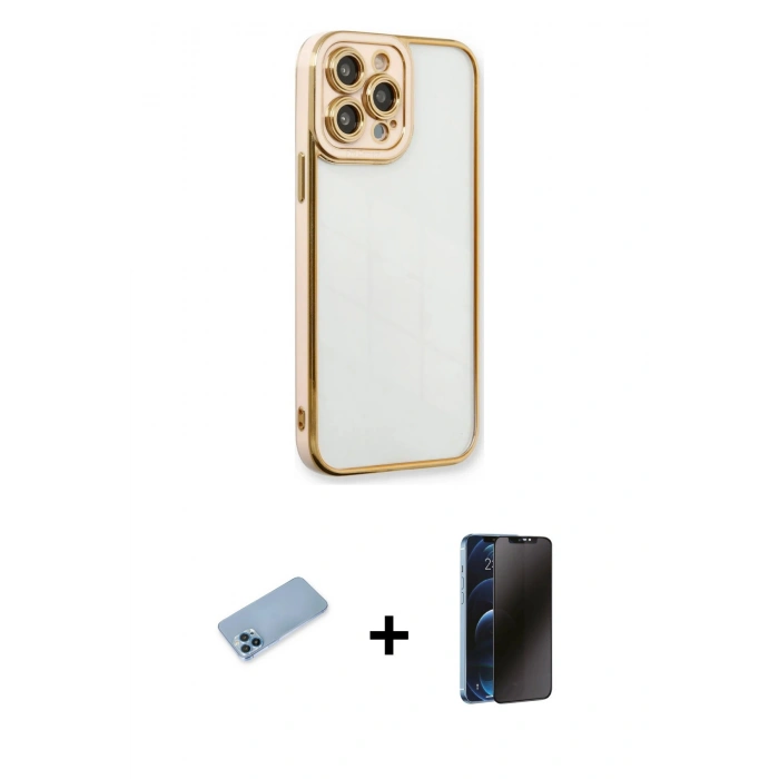 MARSİLYAN™- iPhone 13 Pro Max Kılıf Çekirdek Klasik Serisi - Siyah 3D Antistatik Hayalet Cam Ekran Koruyucu + Shine Kamera Lens Koruma Cam - MI
