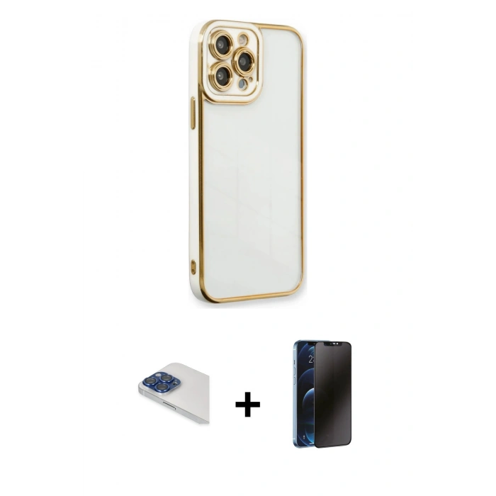 MARSİLYAN™- iPhone 13 Pro Max Kılıf Çekirdek Klasik Serisi - Siyah 3D Antistatik Hayalet Cam Ekran Koruyucu + Pers Alüminyum Kamera Lens - LT