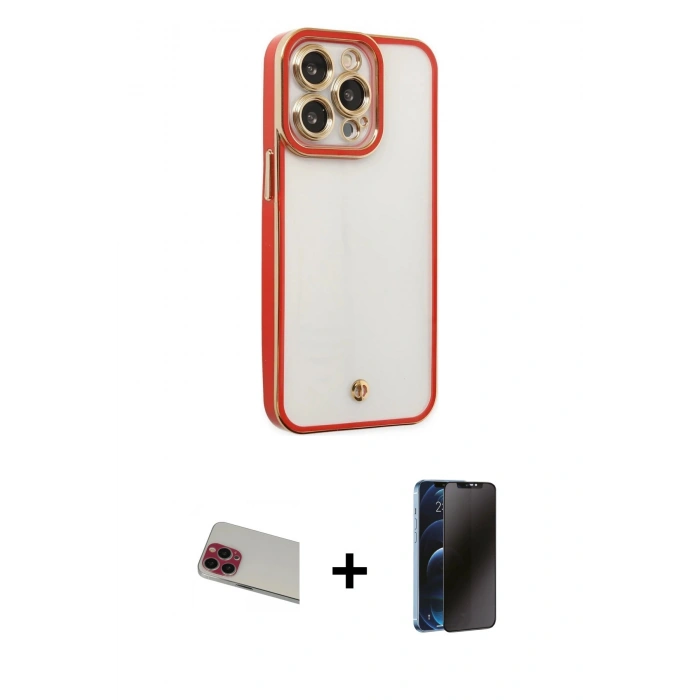 MARSİLYAN™- iPhone 13 Pro Max Kılıf Çekirdek Klasik Serisi - Siyah 3D Antistatik Hayalet Cam Ekran Koruyucu + Rainbow Kamera Lens Koruma Cam - KI