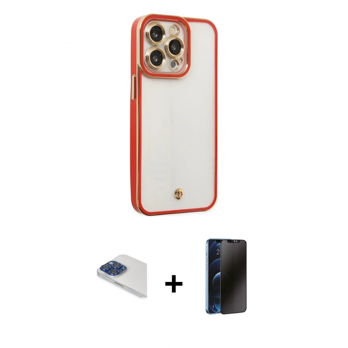 MARSİLYAN™- iPhone 13 Pro Max Kılıf Çekirdek Klasik Serisi - Siyah 3D Antistatik Hayalet Cam Ekran Koruyucu + Pers Alüminyum Kamera Lens - LT