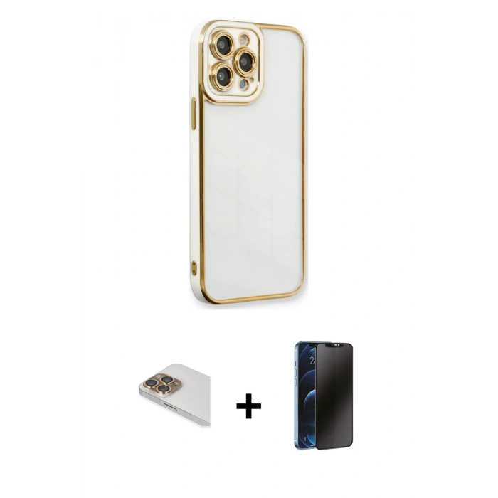 MARSİLYAN™- iPhone 13 Pro Max Kılıf Çekirdek Klasik Serisi - Siyah 3D Antistatik Hayalet Cam Ekran Koruyucu + Pers Alüminyum Kamera Lens - GD