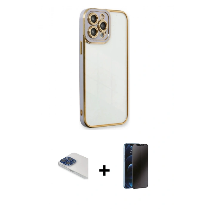 MARSİLYAN™- iPhone 13 Pro Max Kılıf Çekirdek Klasik Serisi - Siyah 3D Antistatik Hayalet Cam Ekran Koruyucu + Pers Alüminyum Kamera Lens - LT