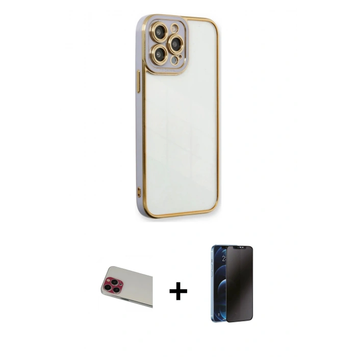 MARSİLYAN™- iPhone 13 Pro Max Kılıf Çekirdek Klasik Serisi - Siyah 3D Antistatik Hayalet Cam Ekran Koruyucu + Rainbow Kamera Lens Koruma Cam - KI