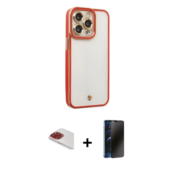 MARSİLYAN™- iPhone 13 Pro Max Kılıf Çekirdek Klasik Serisi - Siyah 3D Antistatik Hayalet Cam Ekran Koruyucu + Pers Alüminyum Kamera Lens - KI