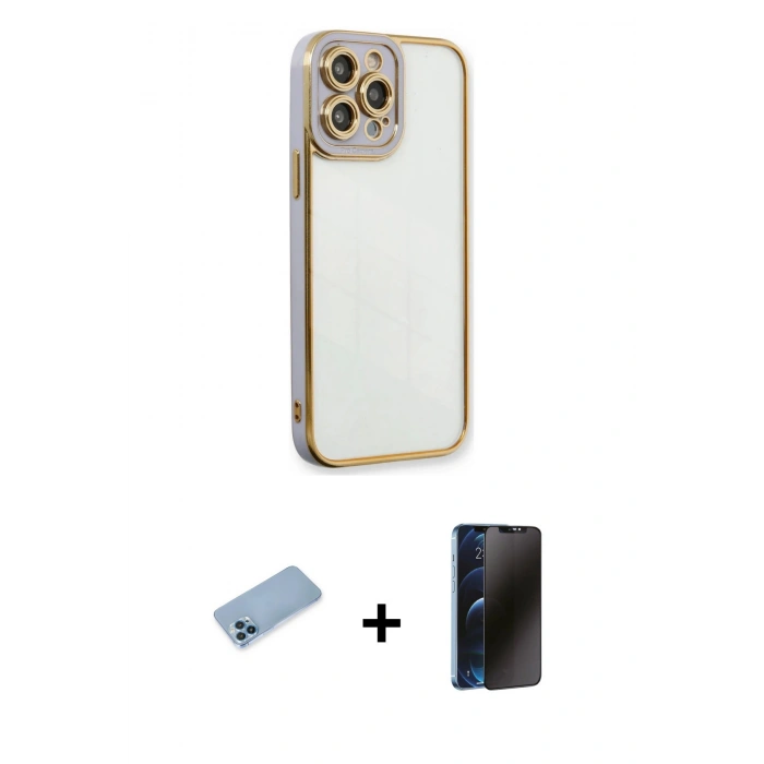 MARSİLYAN™- iPhone 13 Pro Max Kılıf Çekirdek Klasik Serisi - Siyah 3D Antistatik Hayalet Cam Ekran Koruyucu + Shine Kamera Lens Koruma Cam - MI