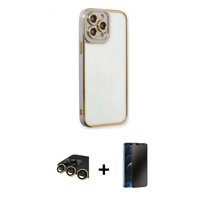 MARSİLYAN™- iPhone 13 Pro Max Kılıf Çekirdek Klasik Serisi - Siyah 3D Antistatik Hayalet Cam Ekran Koruyucu + Raze Metal Kamera Lens - GD