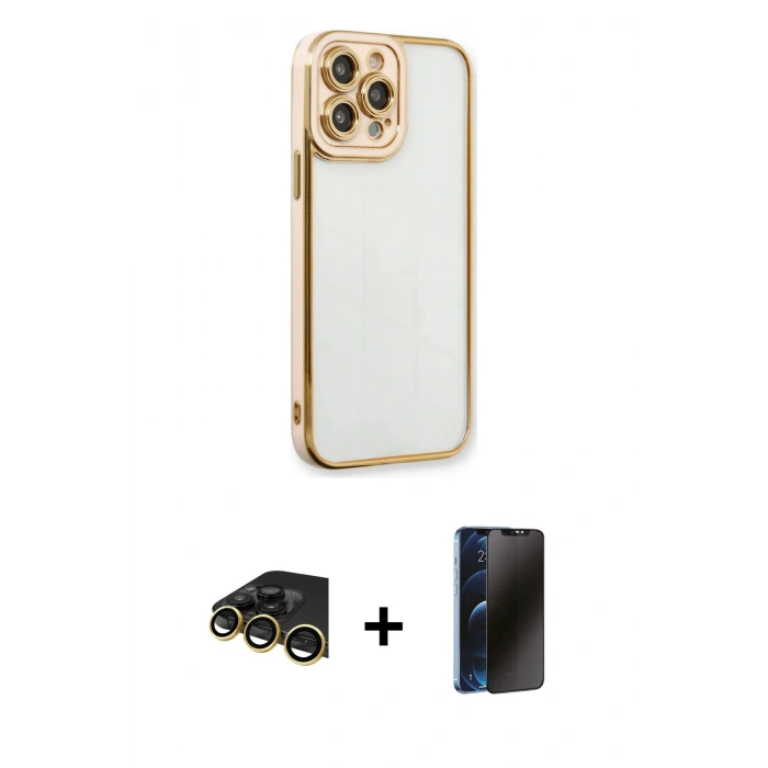 MARSİLYAN™- iPhone 13 Pro Max Kılıf Çekirdek Klasik Serisi - Siyah 3D Antistatik Hayalet Cam Ekran Koruyucu + Raze Metal Kamera Lens - GD