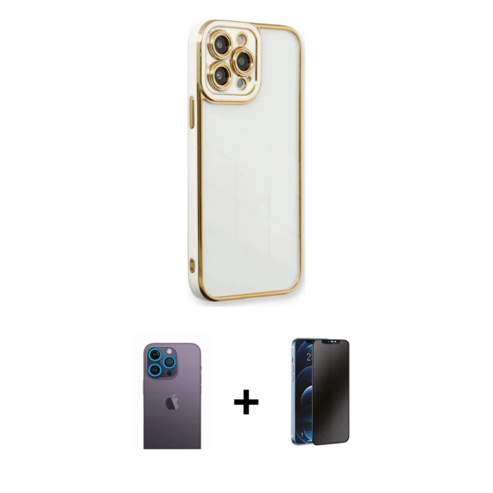 MARSİLYAN™- iPhone 13 Pro Max Kılıf Çekirdek Klasik Serisi - Siyah 3D Antistatik Hayalet Cam Ekran Koruyucu + Neon Fosforlu Kamera Lens - MI