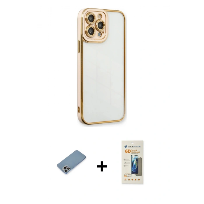 MARSİLYAN™- iPhone 13 Pro Max Kılıf Çekirdek Klasik Serisi - Siyah 6D Mat Seramik Hayalet Nano Ekran Koruyucu + Shine Kamera Lens Koruma Cam - GI