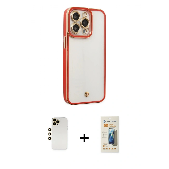 MARSİLYAN™- iPhone 13 Pro Max Kılıf Çekirdek Klasik Serisi - Siyah 6D Mat Seramik Hayalet Nano Ekran Koruyucu + Shine Kamera Lens - GD