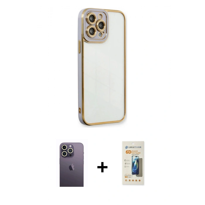 MARSİLYAN™- iPhone 13 Pro Max Kılıf Çekirdek Klasik Serisi - Siyah 6D Mat Seramik Hayalet Nano Ekran Koruyucu + Neon Fosforlu Kamera Lens - BZ