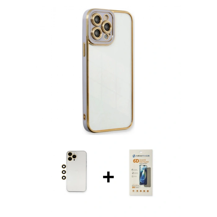 MARSİLYAN™- iPhone 13 Pro Max Kılıf Çekirdek Klasik Serisi - Siyah 6D Mat Seramik Hayalet Nano Ekran Koruyucu + Shine Kamera Lens - GD