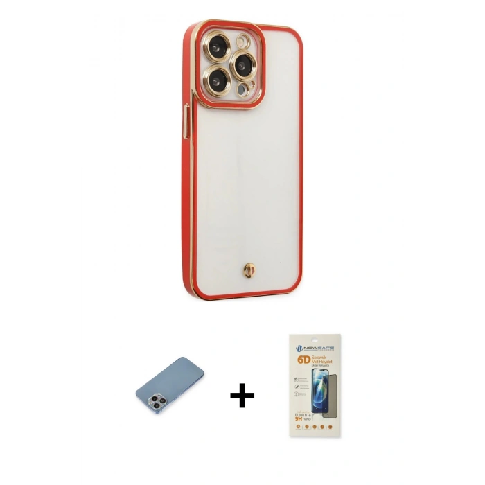 MARSİLYAN™- iPhone 13 Pro Max Kılıf Çekirdek Klasik Serisi - Siyah 6D Mat Seramik Hayalet Nano Ekran Koruyucu + Shine Kamera Lens Koruma Cam - GI