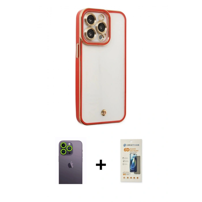 MARSİLYAN™- iPhone 13 Pro Max Kılıf Çekirdek Klasik Serisi - Siyah 6D Mat Seramik Hayalet Nano Ekran Koruyucu + Neon Fosforlu Kamera Lens - YL