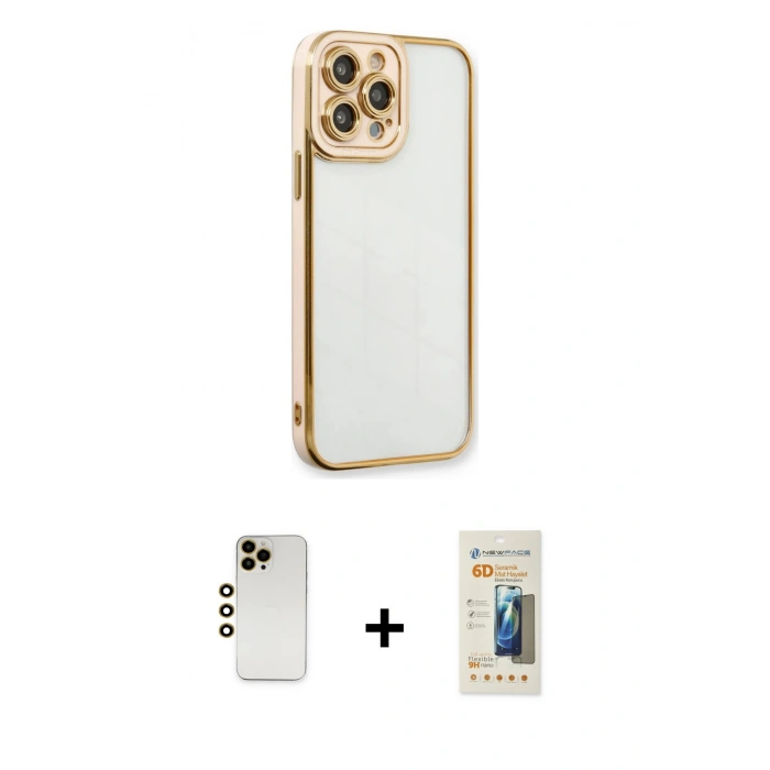 MARSİLYAN™- iPhone 13 Pro Max Kılıf Çekirdek Klasik Serisi - Siyah 6D Mat Seramik Hayalet Nano Ekran Koruyucu + Shine Kamera Lens - GD