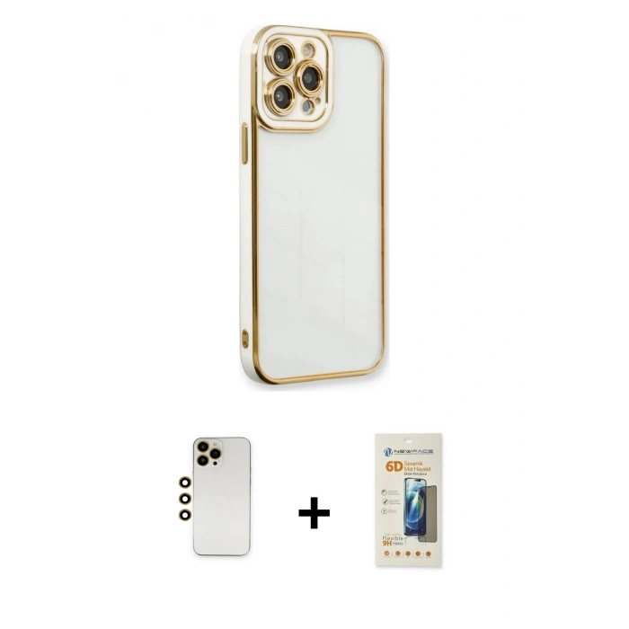 MARSİLYAN™- iPhone 13 Pro Max Kılıf Çekirdek Klasik Serisi - Siyah 6D Mat Seramik Hayalet Nano Ekran Koruyucu + Shine Kamera Lens - GD