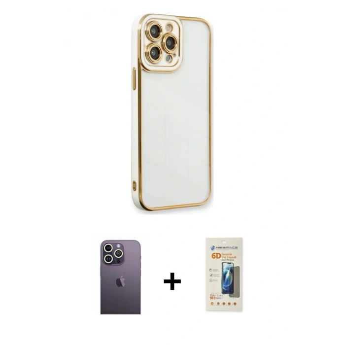 MARSİLYAN™- iPhone 13 Pro Max Kılıf Çekirdek Klasik Serisi - Siyah 6D Mat Seramik Hayalet Nano Ekran Koruyucu + Neon Fosforlu Kamera Lens - BZ